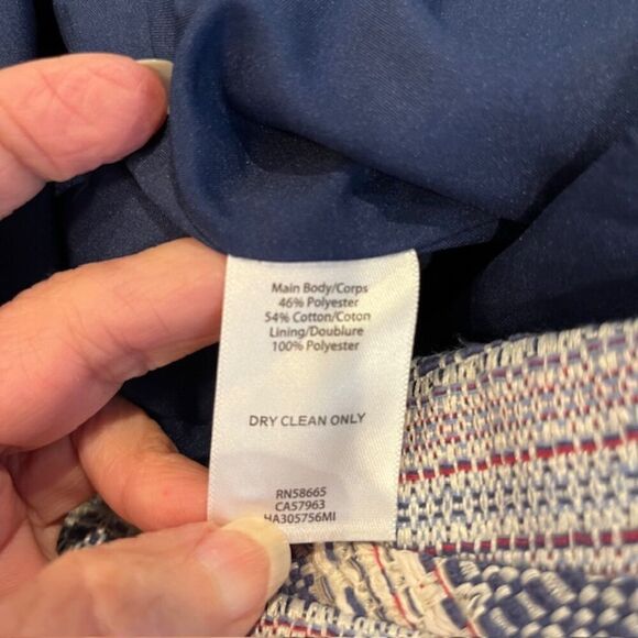 Halogen Tweed Textured Skirt Navy Natural Stripe Lined Back Zip Size 16 - Picture 9 of 10